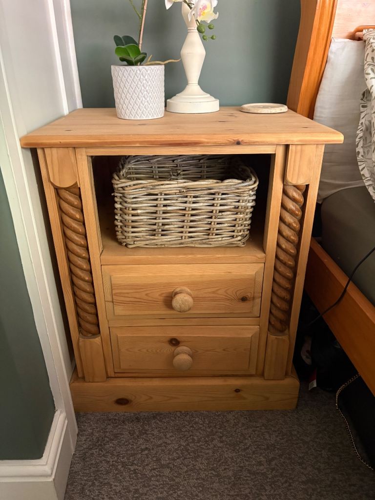 Pine barley twist bedside tables x2