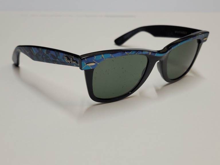 RAY BAN Wayfarer 1970's Vintage Black/Blue Mosaic Pearl , Green Lenses..
