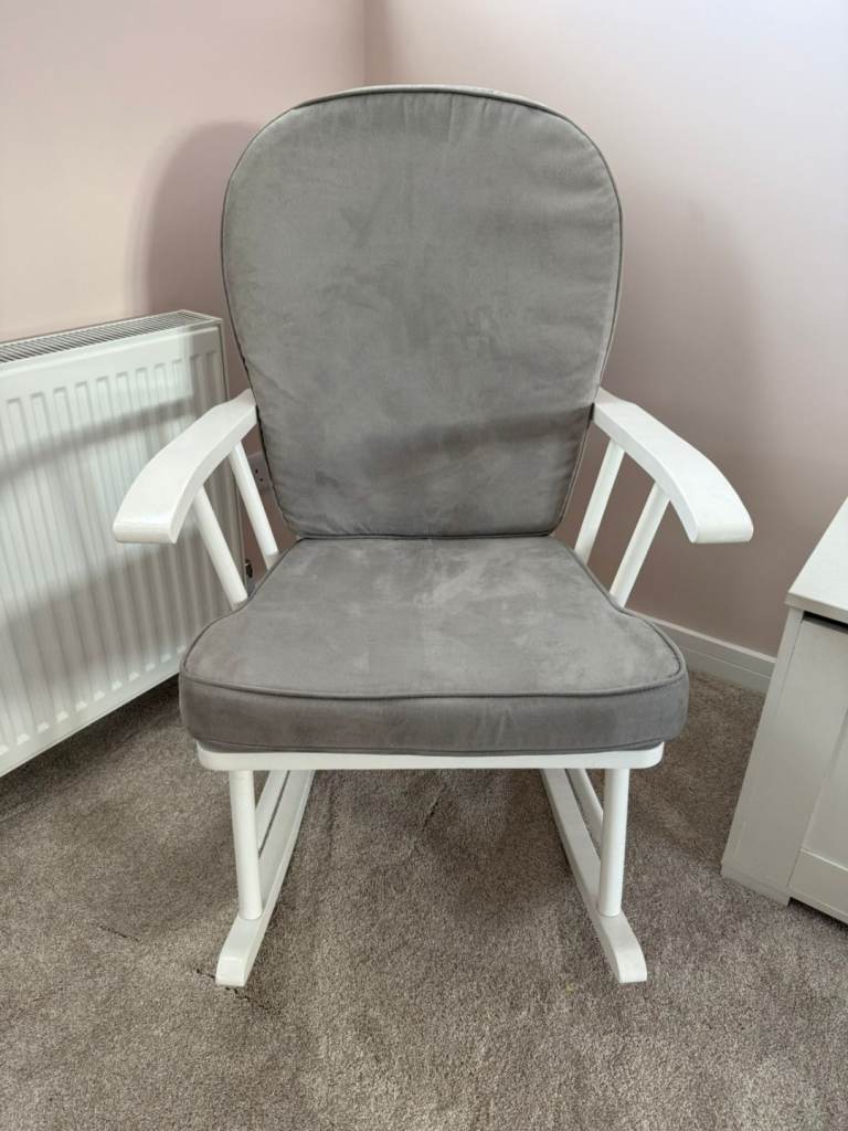White / Grey Cushioned Rocking Chair