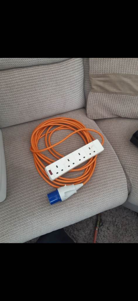 Long Orange Extension Lead with Multi-Plug Socket