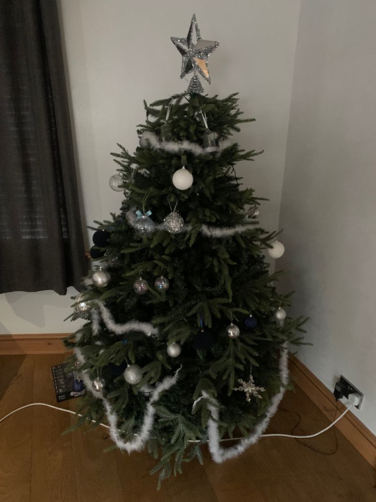 Artificial Christmas Tree with Decorations – Good Condition