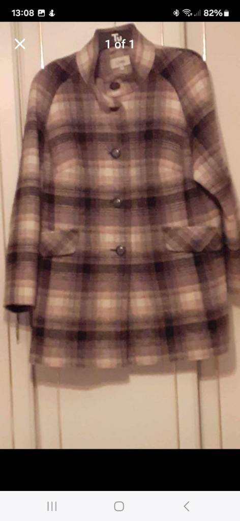Ladies M&S Collection Brown Checked Coat - Size 16