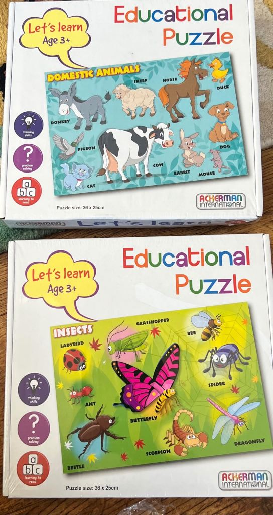 Educational Wooden Puzzles - Domestic Animals & Insects (Age 3+)