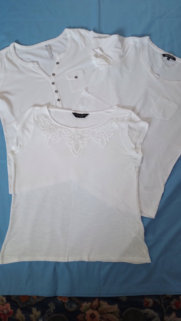 T-SHIRTS(2) & TOP(1) SIZE 14. ALL WHITE IN EXC. COND.