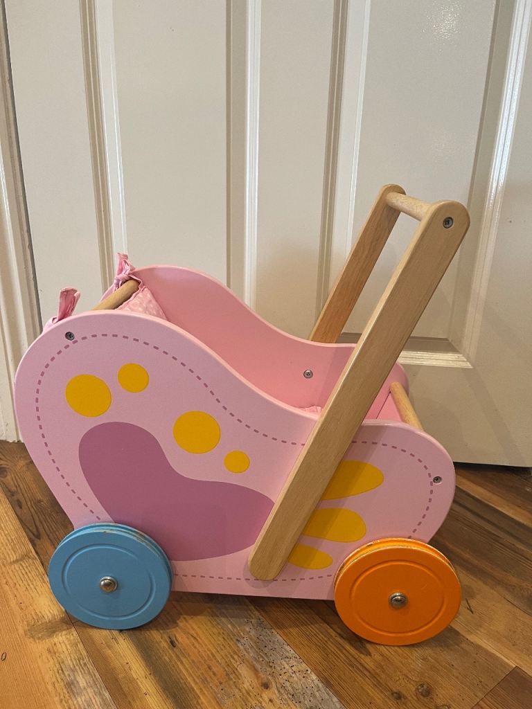 Wooden Baby Walker / Doll Stroller - Pink & Multicoloured