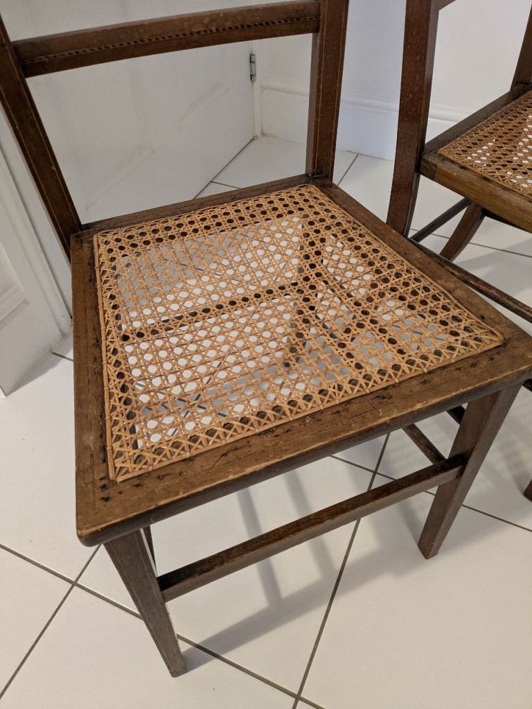 PAIR OF VINTAGE BEDROOM CHAIRS WOVEN SEATS