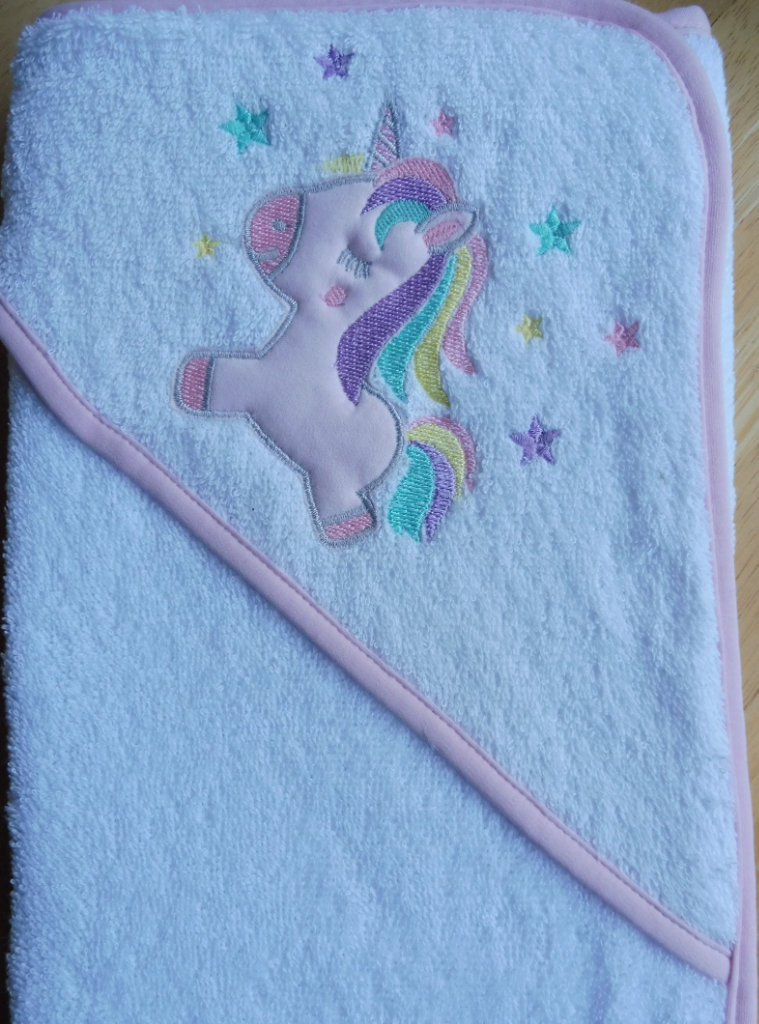 New Girls Unicorn Hooded Towel / Bath Robe White Pink Cotton Baby Shower Gift