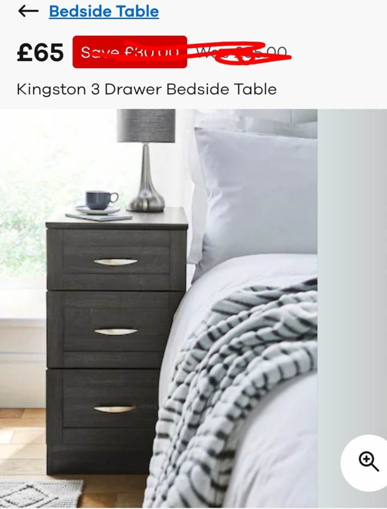 Kingston 3 Drawer Bedside Table