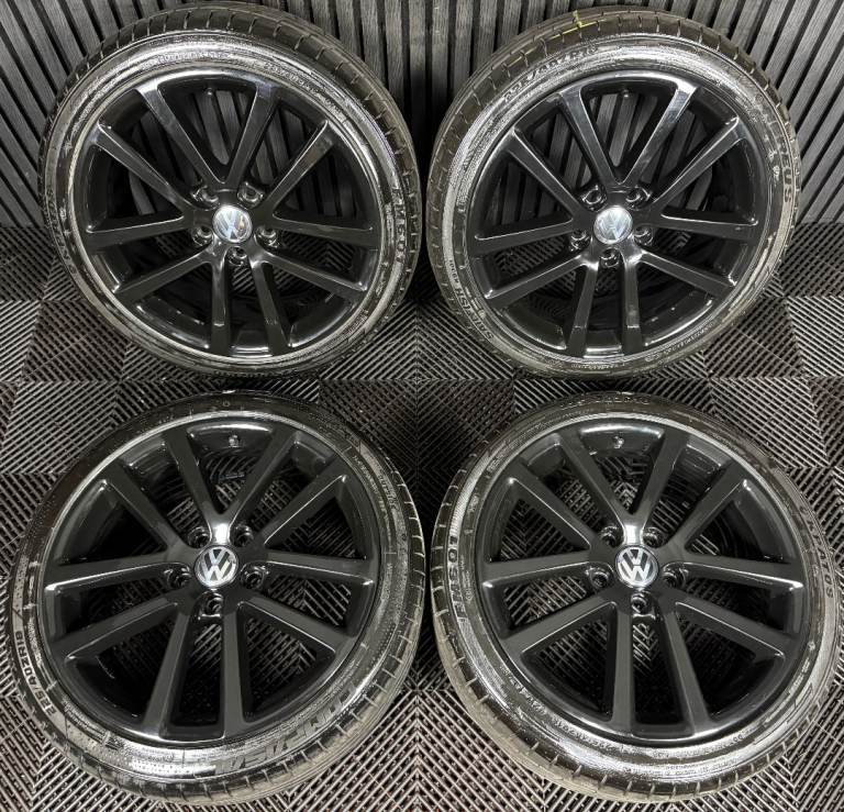 18" GENUINE VW GOLF MK6 GT GTD CHARLESTONS BLACK WHEELS TYRES ALLOYS