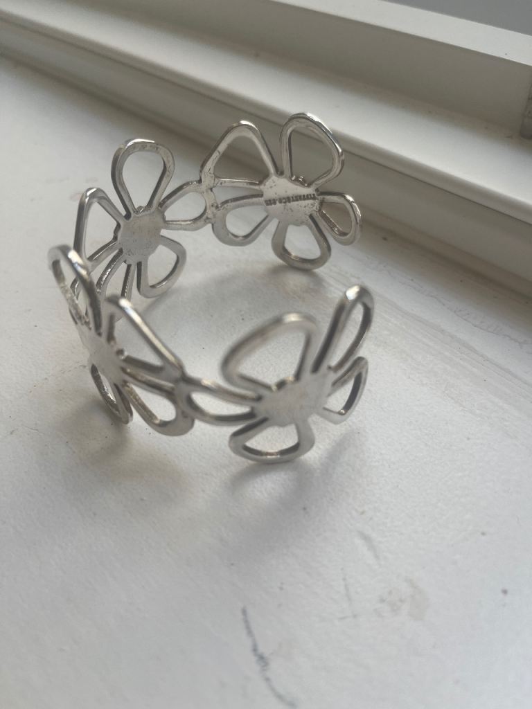 Tiffany&Co. Bracelet Openwork Flower Bangle Cuff 925 Sterling Silver