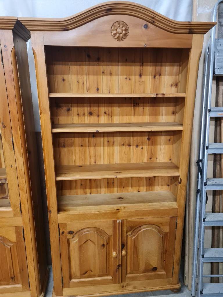 Solid Pine Bookcase with Storage Cupboard – Good Condition