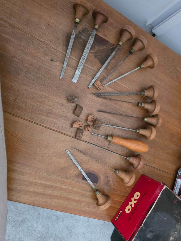 Set of vintage wood craft tools / chisels hand tools