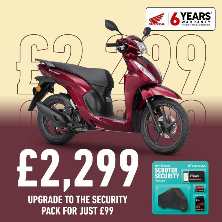 New Honda NSC Vision 110 - Mega Deal Was £2999 now £1995 with free Security Pack