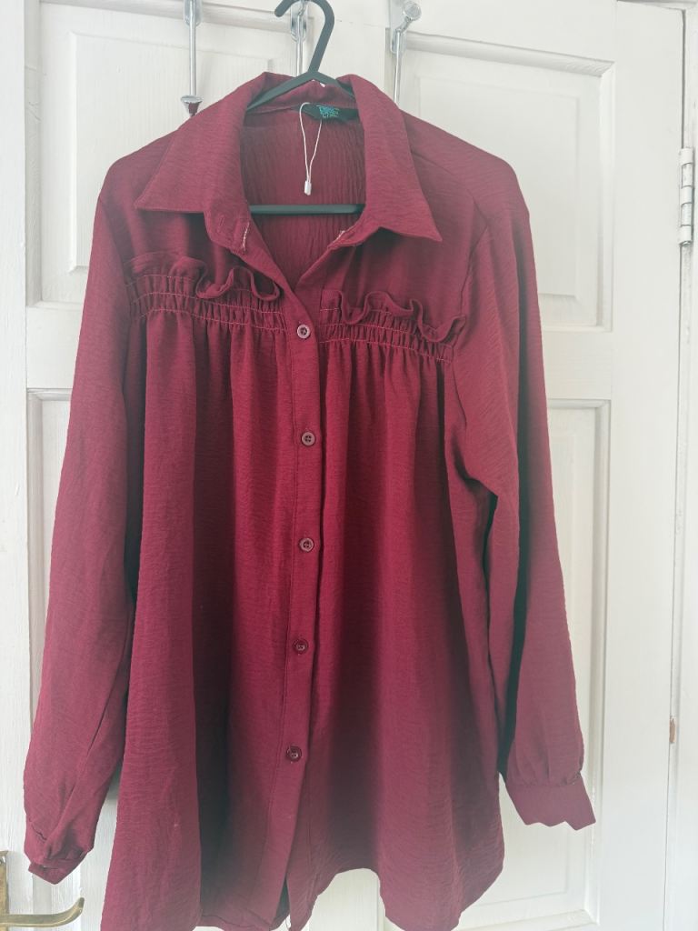 New Womens Red Shirt Blouse