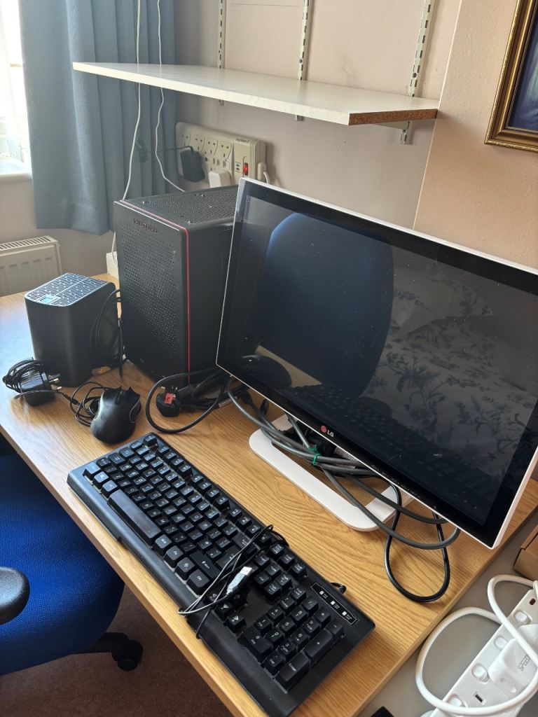 PC with LG Monitor, Keyboard, Mouse and External Hard Drive