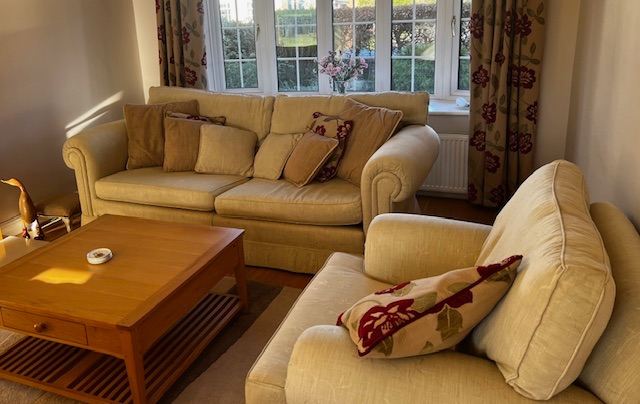 Hand-made quality Duresta Waldorf Grande 4 seater sofa and armchair stone