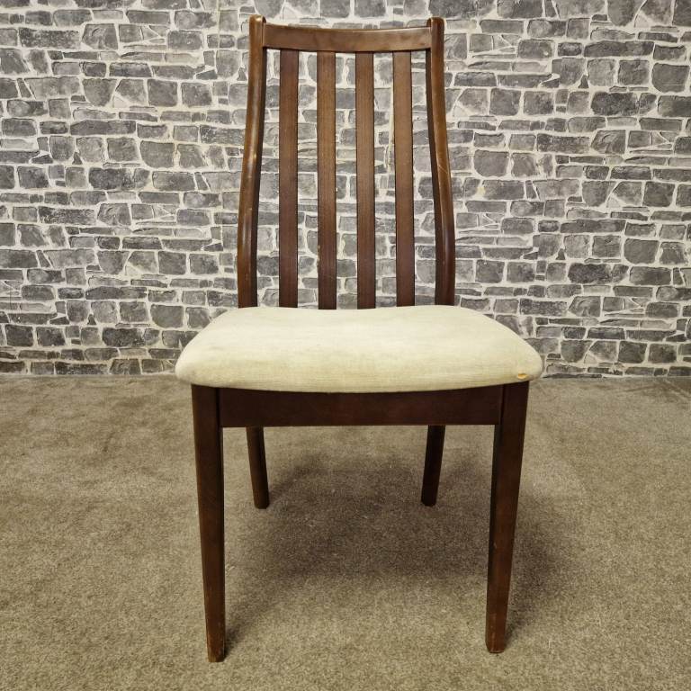 Vintage Wooden Dining Chair with Slatted Back & Padded Seat