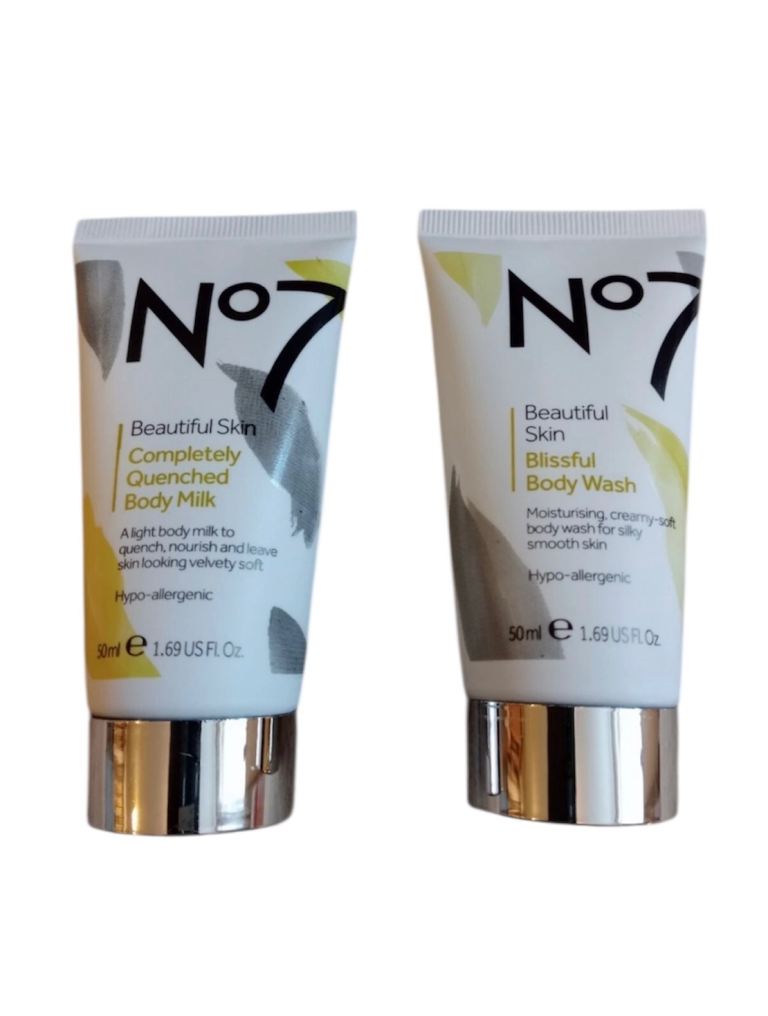 2 Piece Travel Kit No7 Beautiful Skin Body Milk 50ml & No7 Blissful Body Wash 50ml