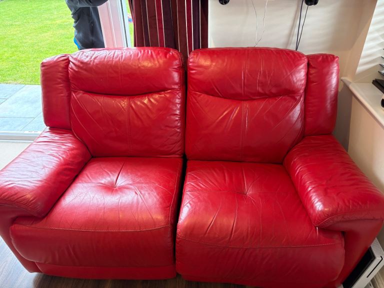 Free Red leather two seater electric recliner sofa 