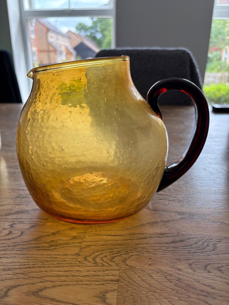 Amber Glass Jug and Tumblers Set – Good Condition