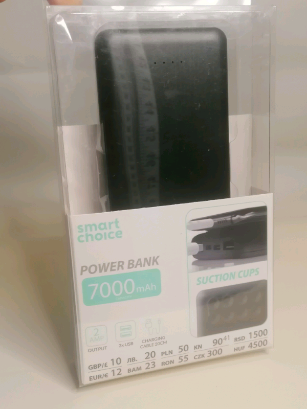 Black colour Power bank 7000mAh smart choice.2xUSB. 2AMP - OUTPUT..