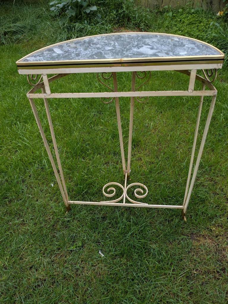 Vintage cast iron hall table with marble top 