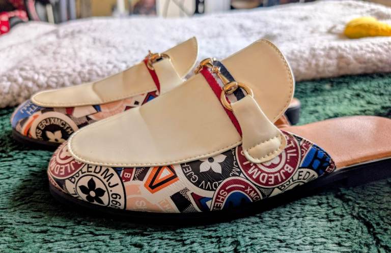 Eye-catching Graphic Print Mule Loafers – Size UK 7.5 / 8