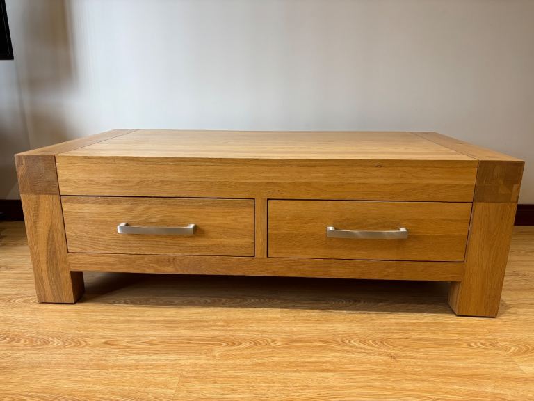 Solid Oak Coffee Table with Two Drawers
