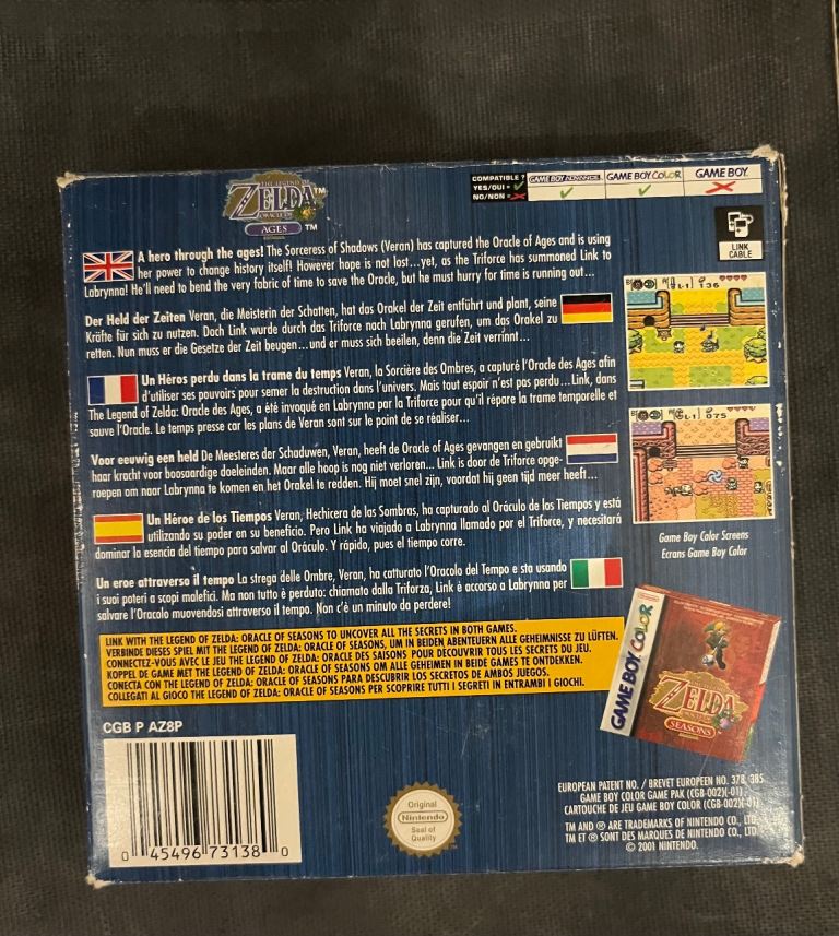 Zelda oracle of ages gameboy boxed with manual
