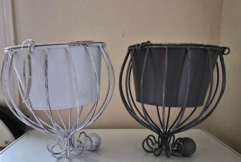 Pair of Hanging Garden Planters Grey & White, NEW