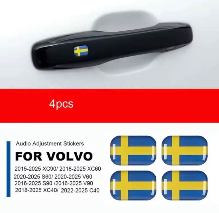 VOLVO XC40 2019-2026 Swedish Flag Stickers for Door Handles & Play/Pause Audio Button 
