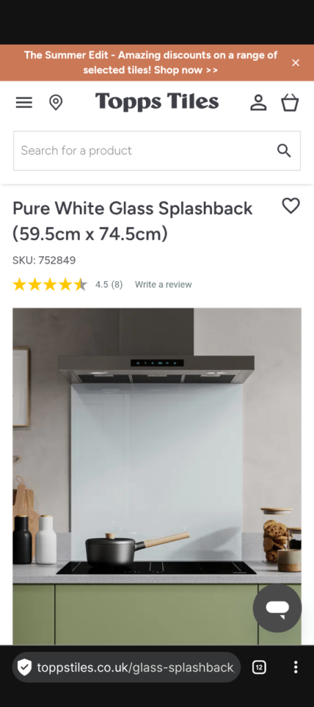 Pure White Glass Splashback – Brand New