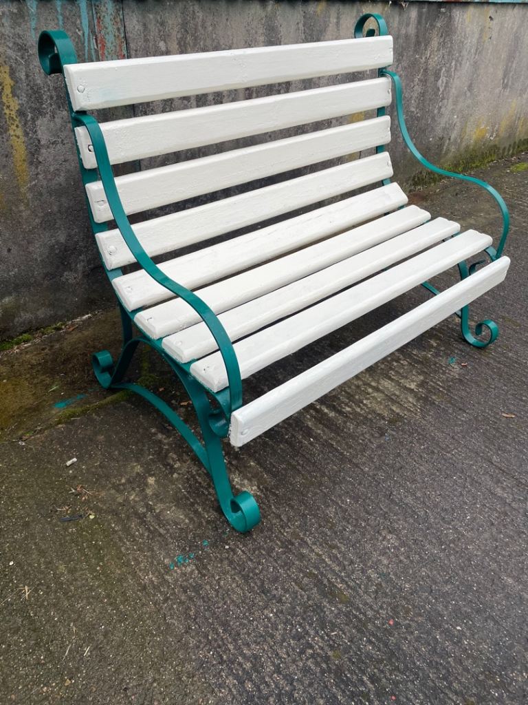 Beautiful vintage high back iron bench