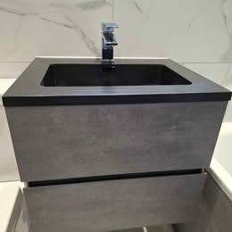 Bathroom wall hung/floating unit with black stone resin basin including tap