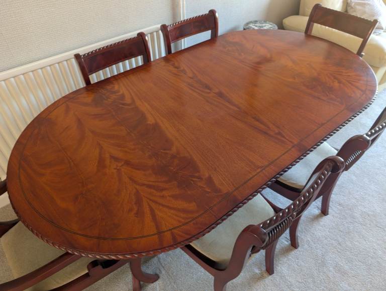 Solid Wood Oval Dining Table & Six Chairs – Good Condition