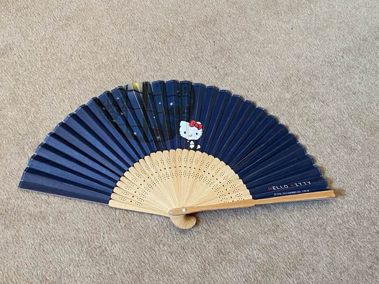 Japanese Traditional Hand Folding Bamboo Fan with Hello Kitty logo