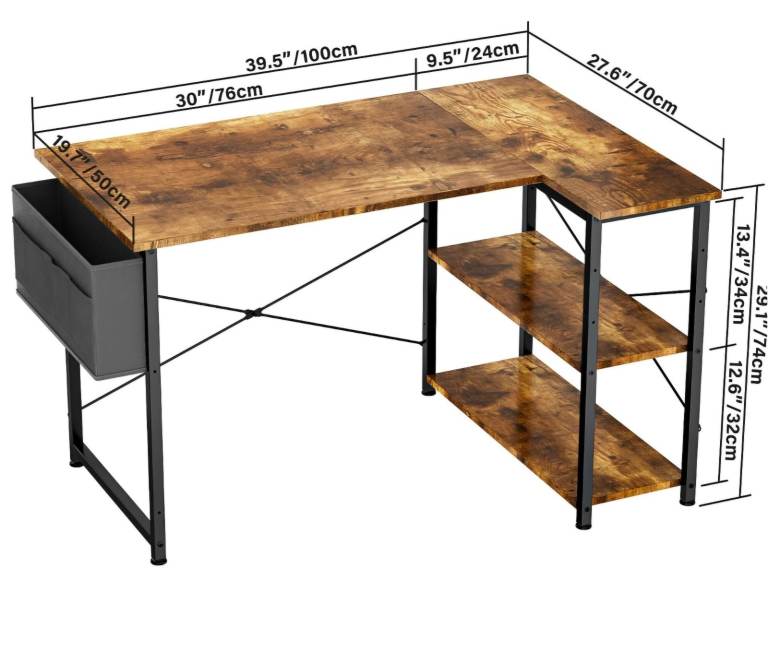 Computer tables 2 x  L-Shaped Corner Desk with Shelves – Rustic Wood Effect