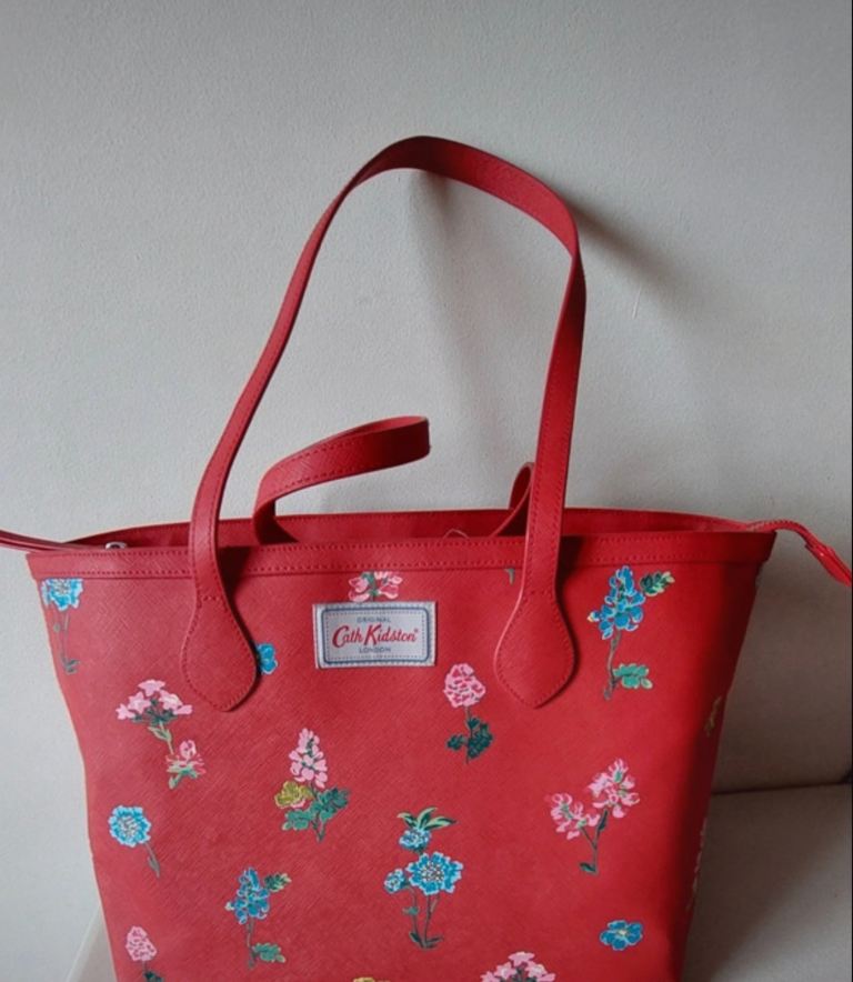 Slightly used Cath Kidston red flowers shoulder bag
