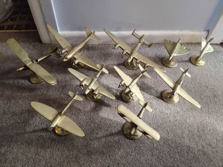 Collection of 10 Vintage Brass Aeroplane Models 