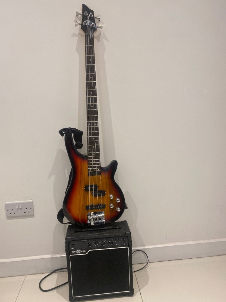 Bass guitar with amplifier 