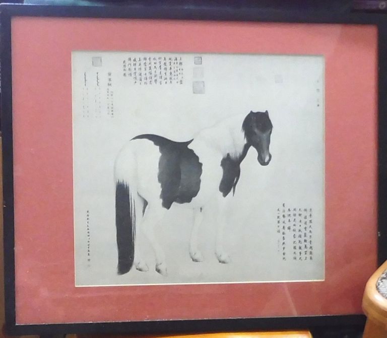 CHINESE HORSE PRINT OR PAINTING, FRAMED