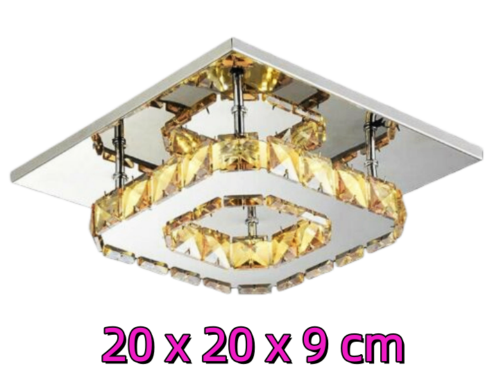LED K9 Glass Crystal Ceiling Light, Polished Chrome Base, Warm White Light Colour, 20x20x9 cm