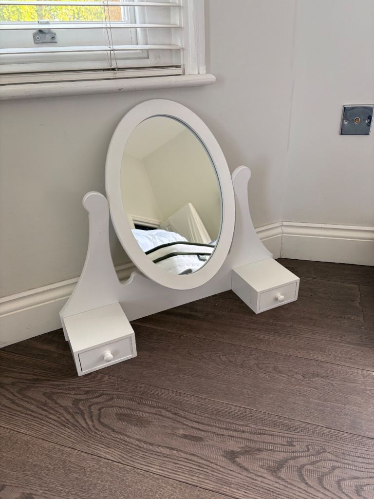 White Oval Dressing Table Mirror with Drawers – Good Condition
