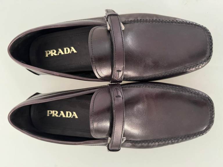 image for Prada Brown Leather Driving Loafers Moccasins Size 10 