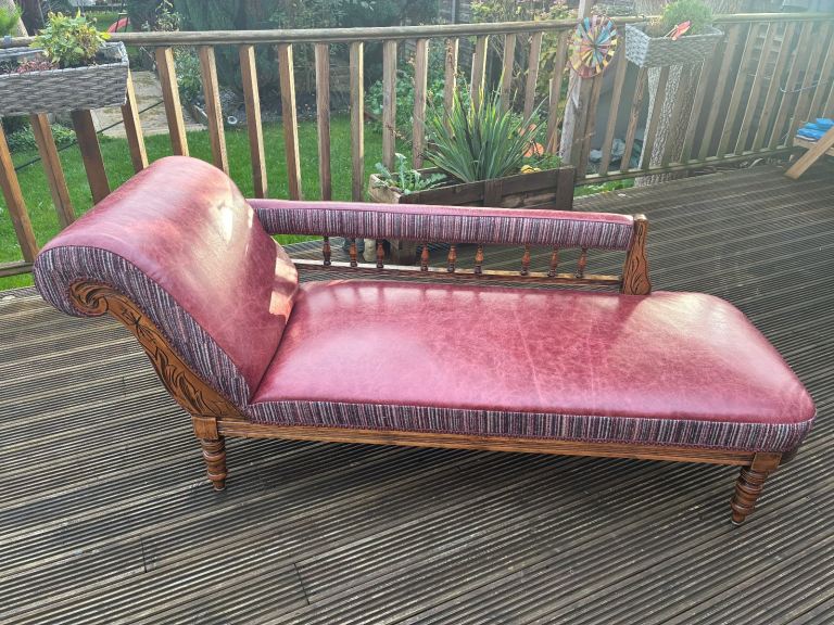 Victorian chaise lounge leather and fabric new