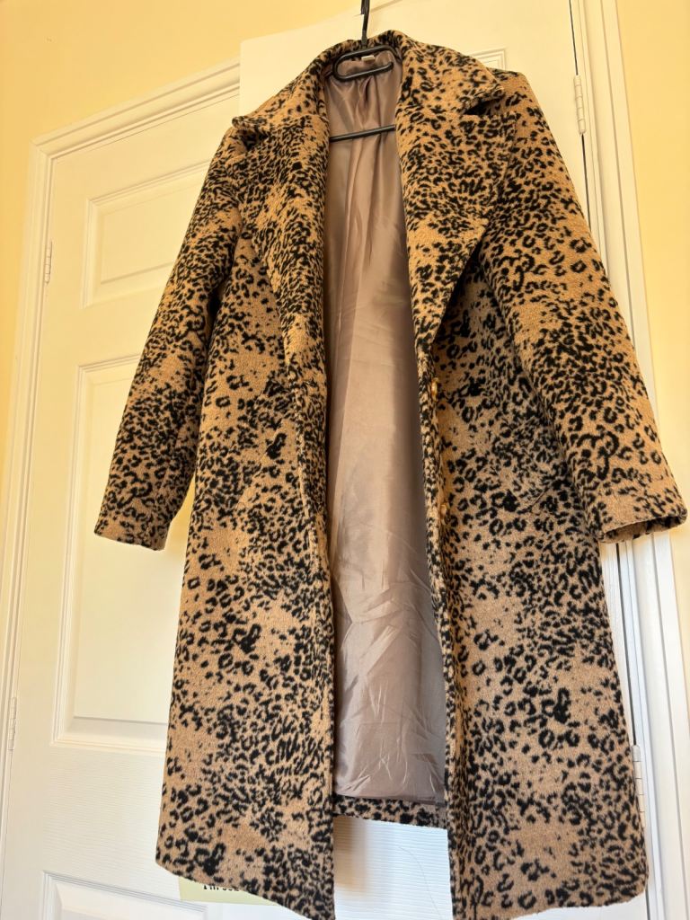Ladies mid length leopard print Italian coat