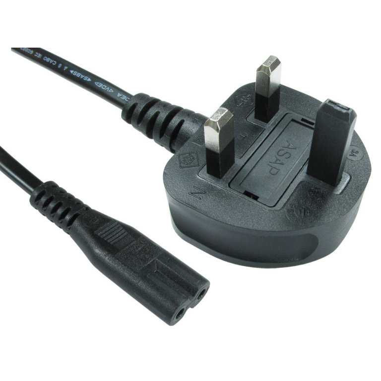 2M Power Cord UK 3 Pin Plug to C7 Figure 8 Power Lead Mains Cable