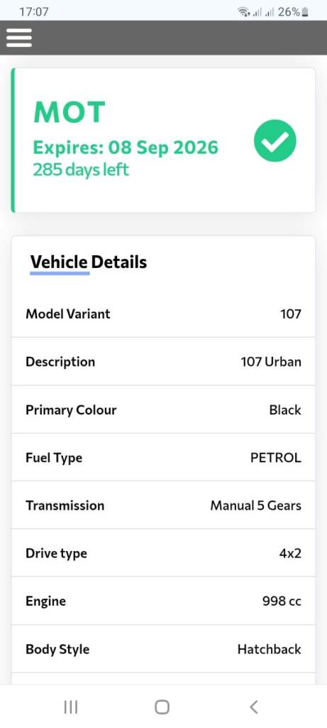 Peugeot 107 . Cheap road tax 