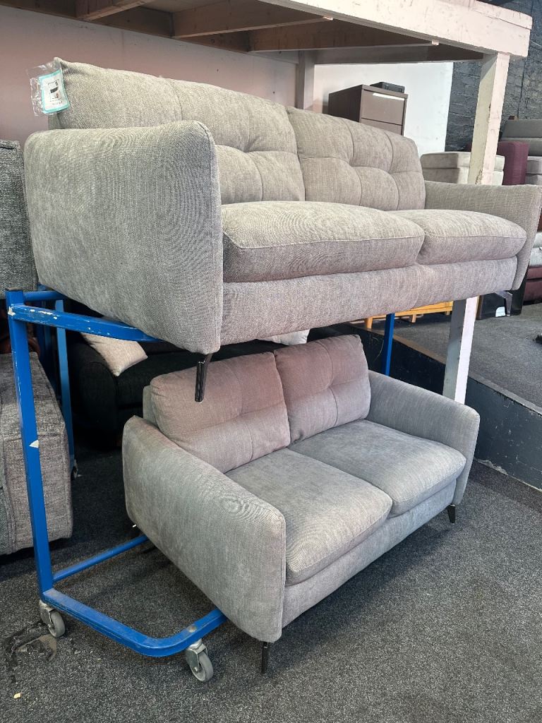 NEW EX DISPLAY SOFOLOGY MIMI GREY 3 + 2 SEATER SOFAS UPTO 65% OFF RRP