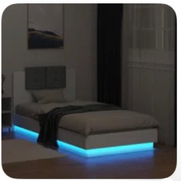 Latitude Run Single Bed Frame with LED Lights – White